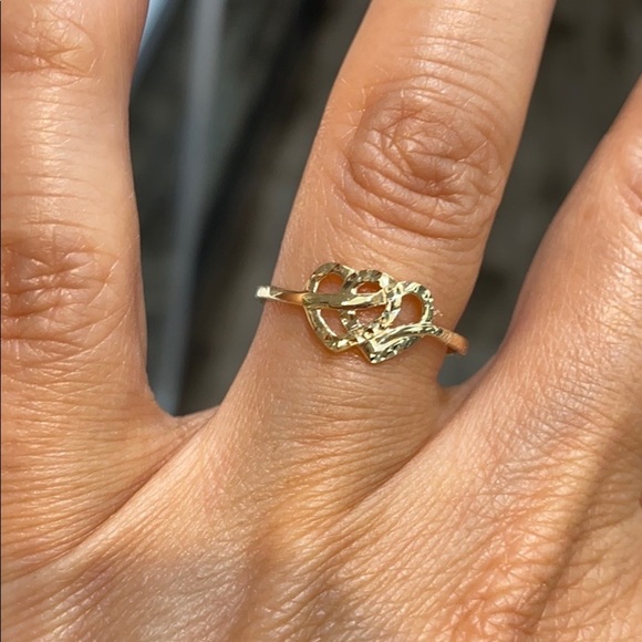 14K Yellow Gold with Rose Gold Heart Promise Ring - Picture 6 of 10